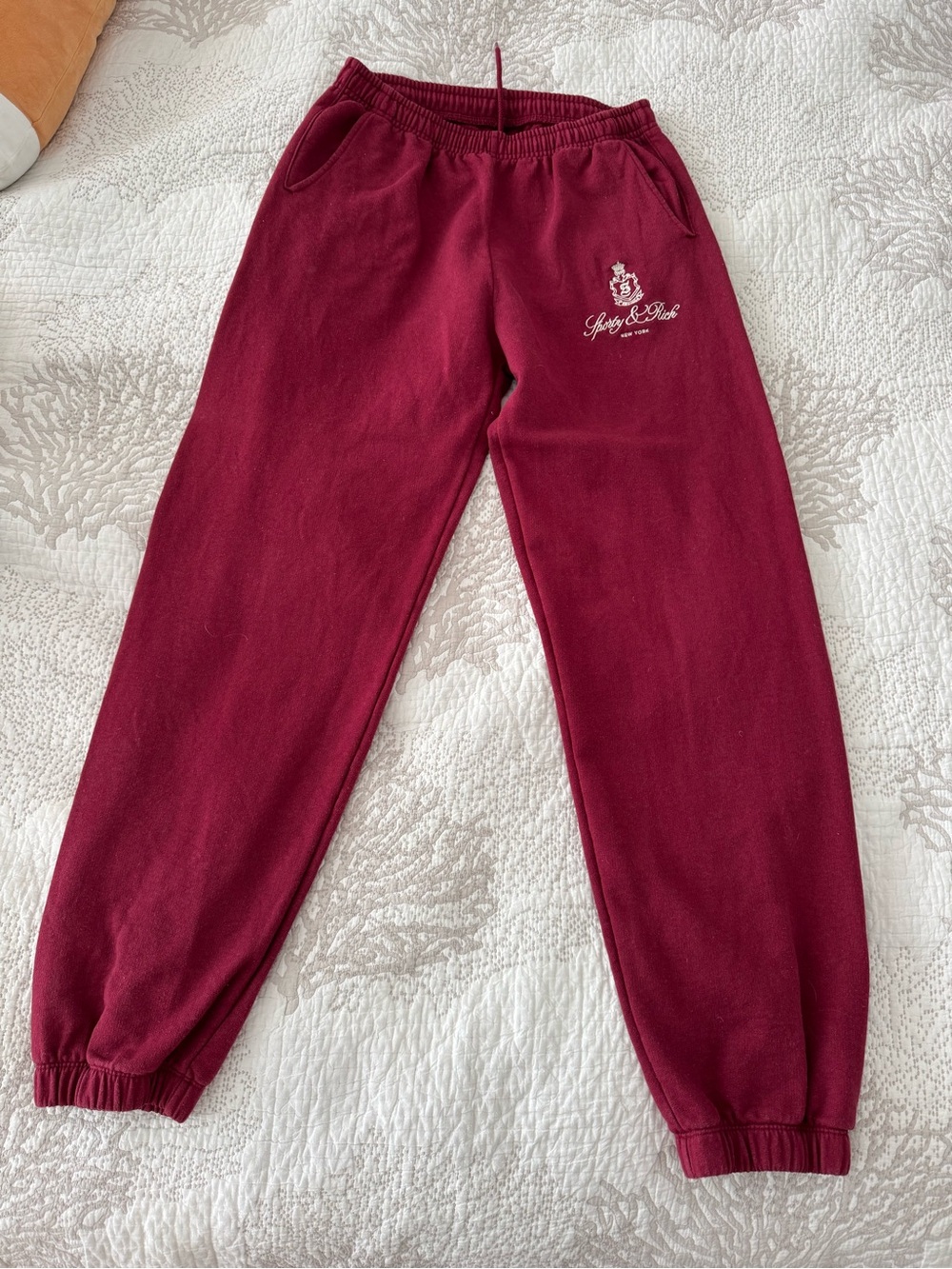 Sporty & Rich Kids Maroon Sweatpants with Crest Embroidery